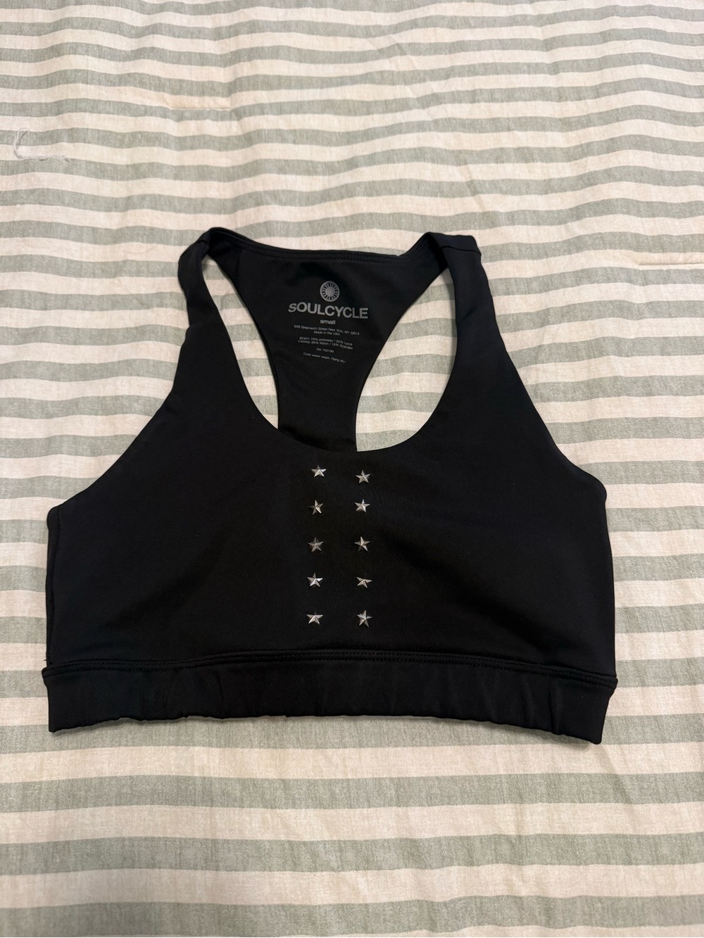 soulcycle Black Racerback Sports Bra with Silver Star Studs